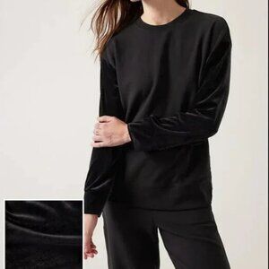 Athleta Retroplush Velour Crewneck Sweatshirt, Black, Size XL